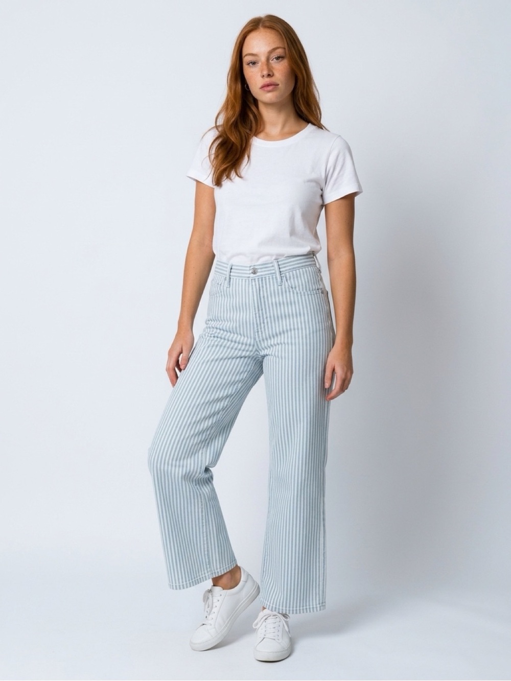 J. Crew Light Blue Pinstripe Ankle Crop Jeans